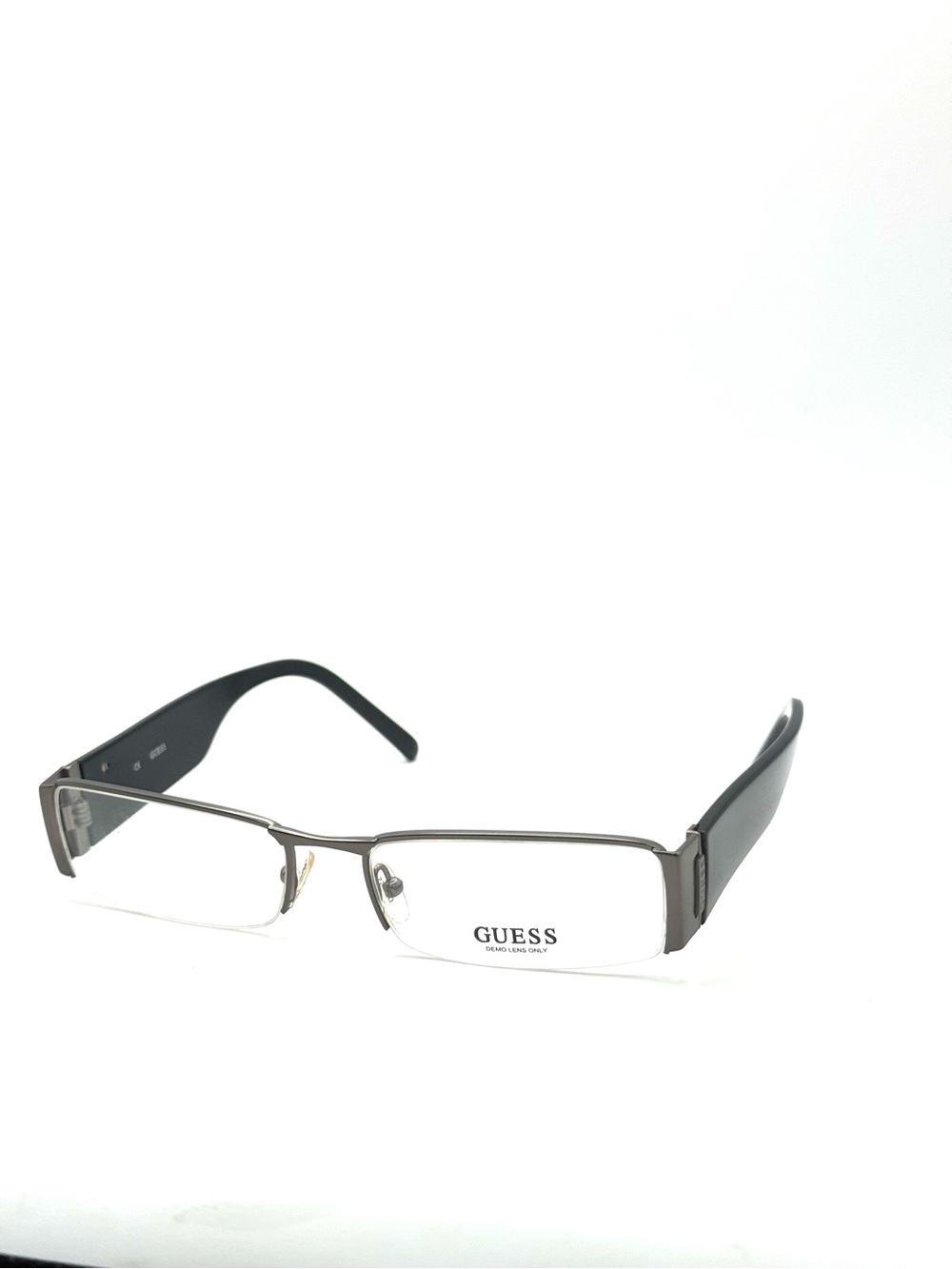 NWT Guess GU1597 GUNBLK metal eyeglasses frame with black acetate temples.